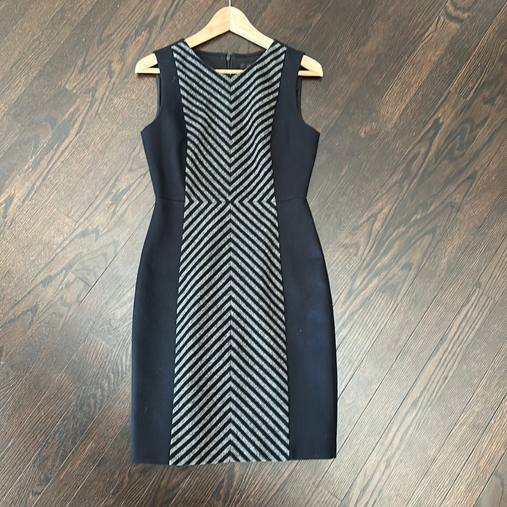 J. Crew black grey wool bend Tweed Striped Dress - Size 0